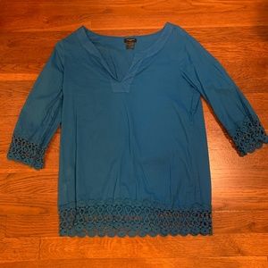 Ann Taylor-Blue Tunic with Lace Detail-XS